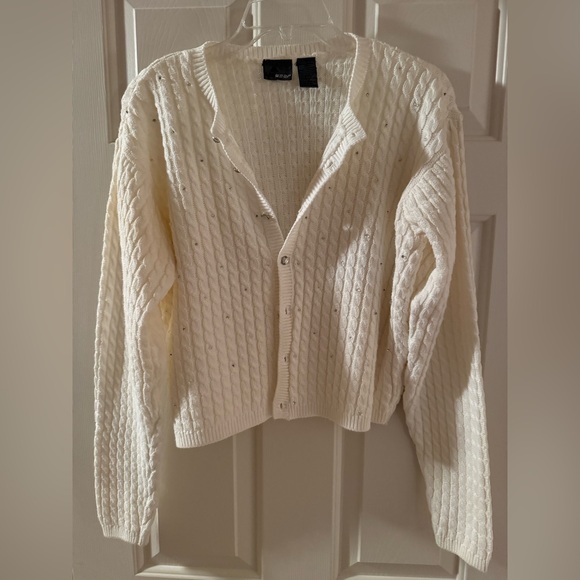 Liz Claiborne Lizwear - Chic Ivory/Cream Cable Knit Cardigan. 100% Cotton, Small - Picture 7 of 7